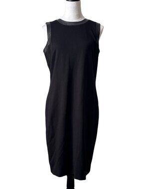 Lauren Ralph Lauren Black Genuine Leather Trim Ponte Knit Sheath Dress  12P